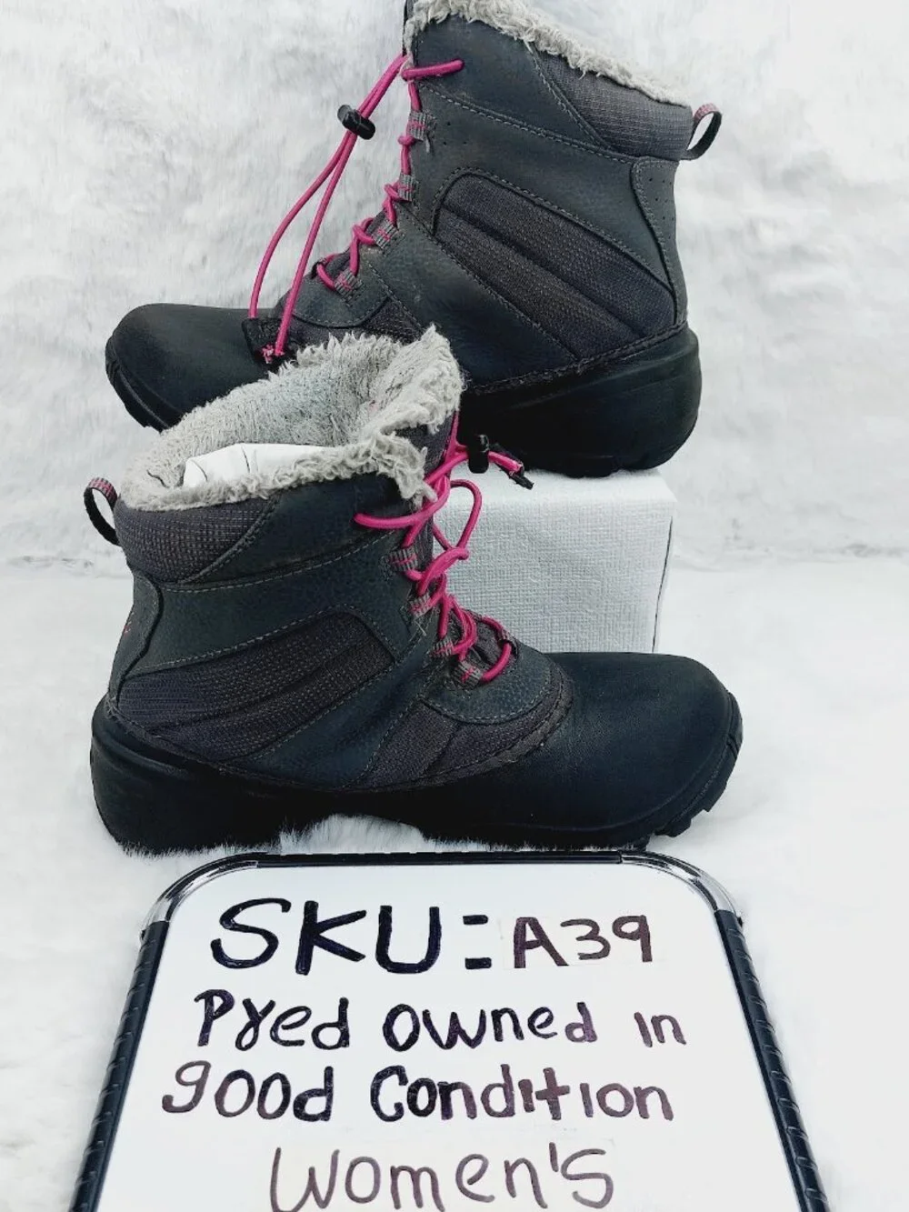 Columbia Women's Black Purple Rope Tow III Cozy Faux Fur Winter Snow Boots Sz 6
